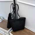 Grand sac cabas noir avec motifs de dessins animés embossés et fines bretelles doubles - Noir