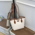 Grand sac cabas blanc à motifs floraux en relief avec poignées marron élégantes - Marron