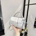 Silver crackle-textured faux leather handbag with metallic finish and top handle - Silver