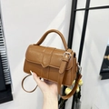 Vintage brown crossbody small bag with top handle and pebble faux leather texture - Brown