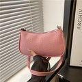 Pink crescent underarm bag with crocodile texture and silver zipper detail - Pink