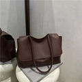 Minimalist deep brown large capacity tote bag with matte leather finish for women - Brown