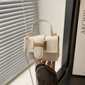 Chic cream white mini PU leather flap bag with gold metal buckle and chain strap - White