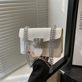 Piccola borsa a tracolla bianca con fibbia in metallo SM impreziosita da diamanti - Bianco