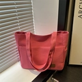 Pink canvas tote bag with front pocket and leather label for casual commute use - Pink