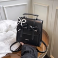 Classic black butterfly bow mini backpack in vintage preppy style with pearl charm - With Pendant / Black