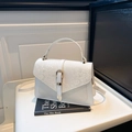 Elegant white crossbody bag with snake-embossed leather cover and gold horsebit buckle - White
