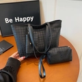 Schwarzes Shopper-Set mit Hahnentritt-Prägung bestehend aus drei eleganten Taschen - Schwarz