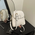 Chic cream white crossbody phone bag with gold hardware and contrast stitching texture - White