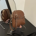 Brown mini crossbody bag with contrast stitching and gold metal hardware for women - Brown