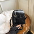 Mini black patent leather crossbody bag with contrast stitching and adjustable strap - Black