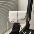 Minimalist white vegetable tanned leather handbag with gold bar and shoulder strap - White