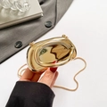 Elegant gold acrylic evening clutch bag with circular metal handle and chain strap - Light gold