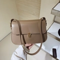 Minimalist khaki leather flap crossbody bag with a gold metal clasp for women - Khaki