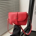 Minimalist bright red vegetable tanned leather handbag with gold metal clasp buckle - Red