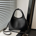 Sac à main minimaliste noir en cuir grainé avec bandoulière réglable et amovible - Noir