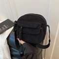 Cute black corduroy crossbody bag for women with stylish braided rope zipper detail - Black