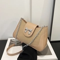 Borsa a sella kaki in tela e pelle con fiocco d'argento e tracolla a catena - Cachi