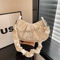Borsa a nuvola bianco crema con catena di perle e stampa orso per donna - Bianco