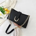 Elegante bolso bandolera negro con hebilla en U dorada y correa de cadena de moda - Negro