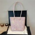 Bolso tote rosa con estampado floral de gran capacidad y correas de hombro - Rosa
