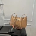 Minimalist khaki baguette shoulder bag with leather strap and metal buckle closure - Khaki