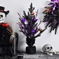Albero di Halloween nero da 45 cm con palline viola e base in juta per decorazione - Albero Rami Nero Viola (003) / 45x30cm