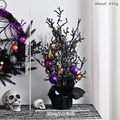 Albero di Halloween nero con palline viola e arancioni e teschio dorato, altezza 46 cm - Albero Scheletro Glitter Nero (002) / 46x25cm