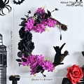 Halloween-Mondkranz mit schwarzen Rosen und Katzen-Silhouette, 40 cm hoch dekoriert - 30*40cm
