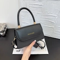 Elegant black quilted shoulder bag for women with gold lettering and top handle - Black