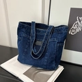 Donkerblauwe denim draagtas in vintage workwear-stijl met meerdere zakken - Denim Donkerblauw