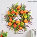 Ghirlanda autunnale 50cm con zucche arancioni e felci rosse per porta d'ingresso - Stile Zucca Arancione Foglia Verde (001)