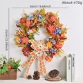 Ghirlanda autunnale 65cm con foglie d'acero, fiori blu e fiocco con zucca decorativa - Stile Fiocco Fiori Selvatici Autunnali (009)
