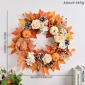 Ghirlanda autunnale con rose bianche e zucche, diametro 50cm per decorazione del raccolto - Stile Rosa Bianca Zucca Fiocco (007)
