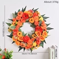 Ghirlanda autunnale con zucche e rose, diametro 50cm per decorazioni Giorno del Ringraziamento - Stile Rosa Rossa Arancione Zucca Lussureggiante (002)