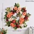 50cm Autumn Pumpkin Wreath with Dahlias for Thanksgiving front door decoration - Dahlia Orange Pumpkin Floral Style (004)