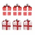 Set of 6 red and white Christmas gift box ornaments with glitter finish for tree decor - Gift Box / 6 Pieces Set