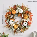 Autumn wreath with white and orange pumpkins and maple leaves, 50cm diameter size - Simulation Pumpkin Textured Leaves Style (006)