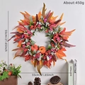 Autumn wreath with pumpkins and maple leaves for Thanksgiving decor, 55cm size - Autumn Plaid Pumpkin Berry Style (012)
