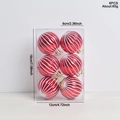 Set di 6 palline di Natale da 6cm a strisce bianche e rosse in scatola regalo chiara - Rosso Zucca Dipinto a Mano
