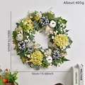 50cm Autumn wreath with artificial white pumpkins, checkered fabric decor and hydrangeas - Plaid Fabric Pumpkin Hydrangea Style (013)