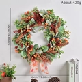 50cm Autumn harvest wreath with pumpkin, berries and orange plaid bow decoration - Orange White Plaid Bow Berry Style (014)