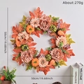 Autumn door wreath with pumpkins and maple leaves, 50cm decorative fall floral decor - Pink Orange Floral Mini Pumpkin Style (015)