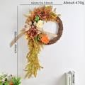 Autumn harvest pumpkin wreath with brown flowers for Thanksgiving door decoration, 80cm height - Asymmetric Vine Ring Tassel Floral Style (017)
