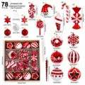 Set de 78 ornements de Noël peints à la main en rouge et blanc aux formes variées - Ensemble Rouge Blanc XM111-78PCS / 78 Pièces/Paquet