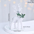 White flocked reindeer Christmas tree ornament with green collar and silver hanging string - Flocked Ivory White Reindeer
