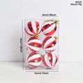 Set of 6 red and white striped Christmas ball ornaments with glitter in a clear gift box - Red