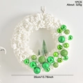 35cm plush Christmas wreath with white knit texture, green ornaments, and mini trees - White Plush Wreath (GH0085S)