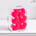 Lot de 12 ornements de cœur floqués rose fuchsia pour la décoration de l'arbre de Noël - Balle Floconnée en Cœur / Rose Rouge