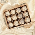 Set of 12 champagne gold 6cm Christmas balls with glitter and pearls in a gift box - Beige